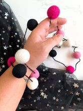 Load image into Gallery viewer, Felt Ball Garland - white, pink & black