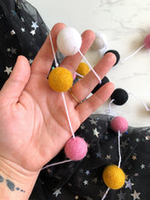 Load image into Gallery viewer, Felt Ball Garland - white, pink, mustard & black
