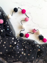 Load image into Gallery viewer, Felt Ball Garland - white, pink & black